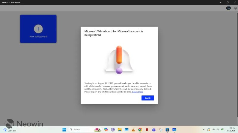 微软将于 9 月关闭消费者版 Microsoft Whiteboard，个人数据将被删除 - WinDiscover